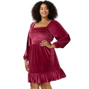 LC‎ Lauren Conrad Womens Smocked Velvet Party Dress Plus XXL Red Wine Chalet NWT